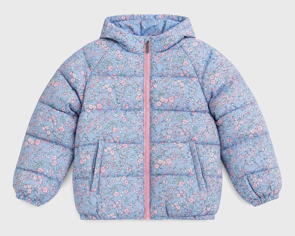 Blue Blossom Winter Puffer Jacket