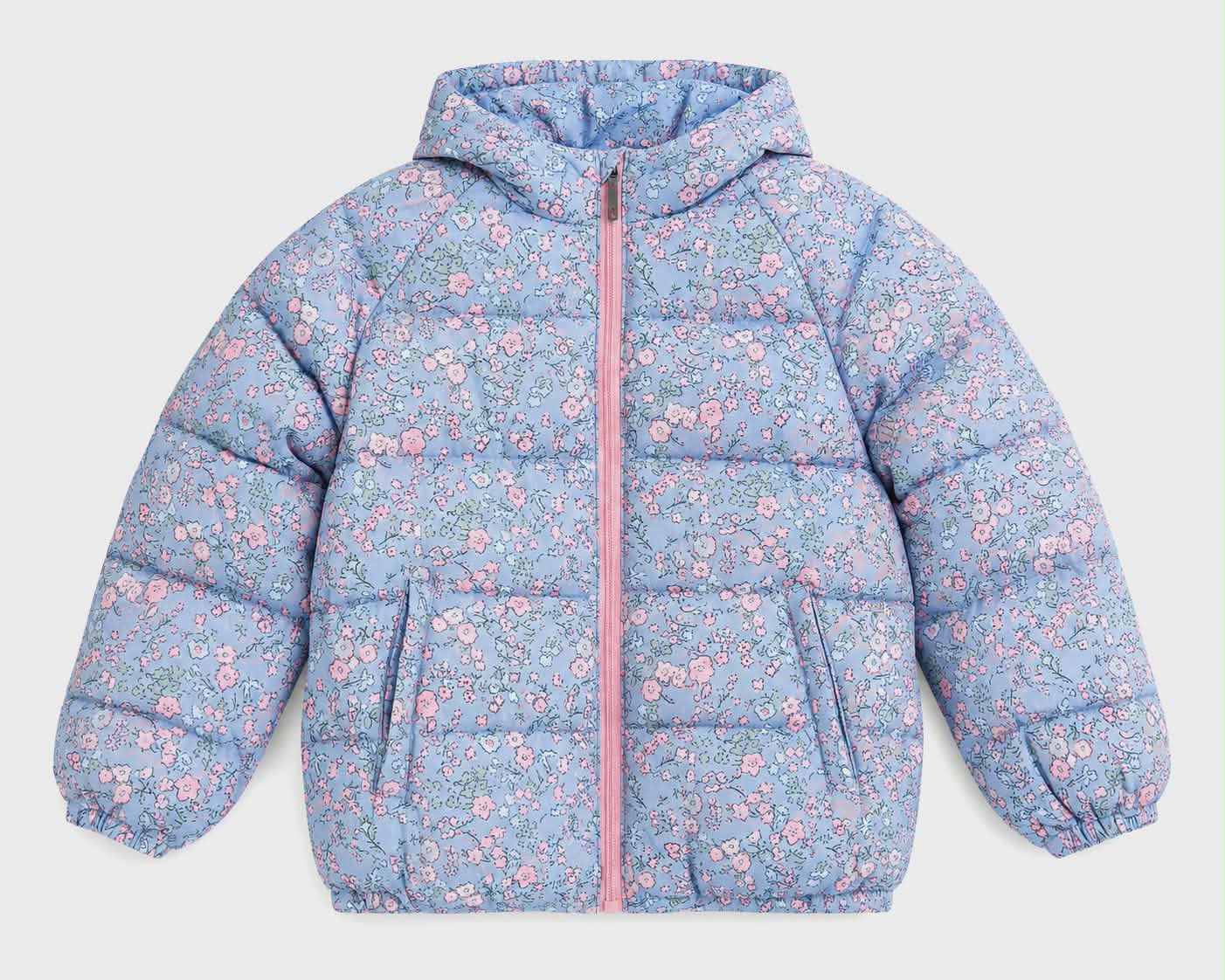 Blue Blossom Winter Puffer Jacket