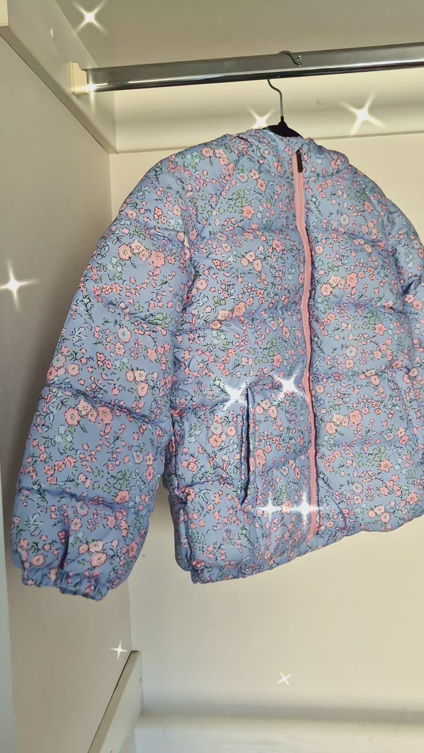 Blue Blossom Winter Puffer Jacket