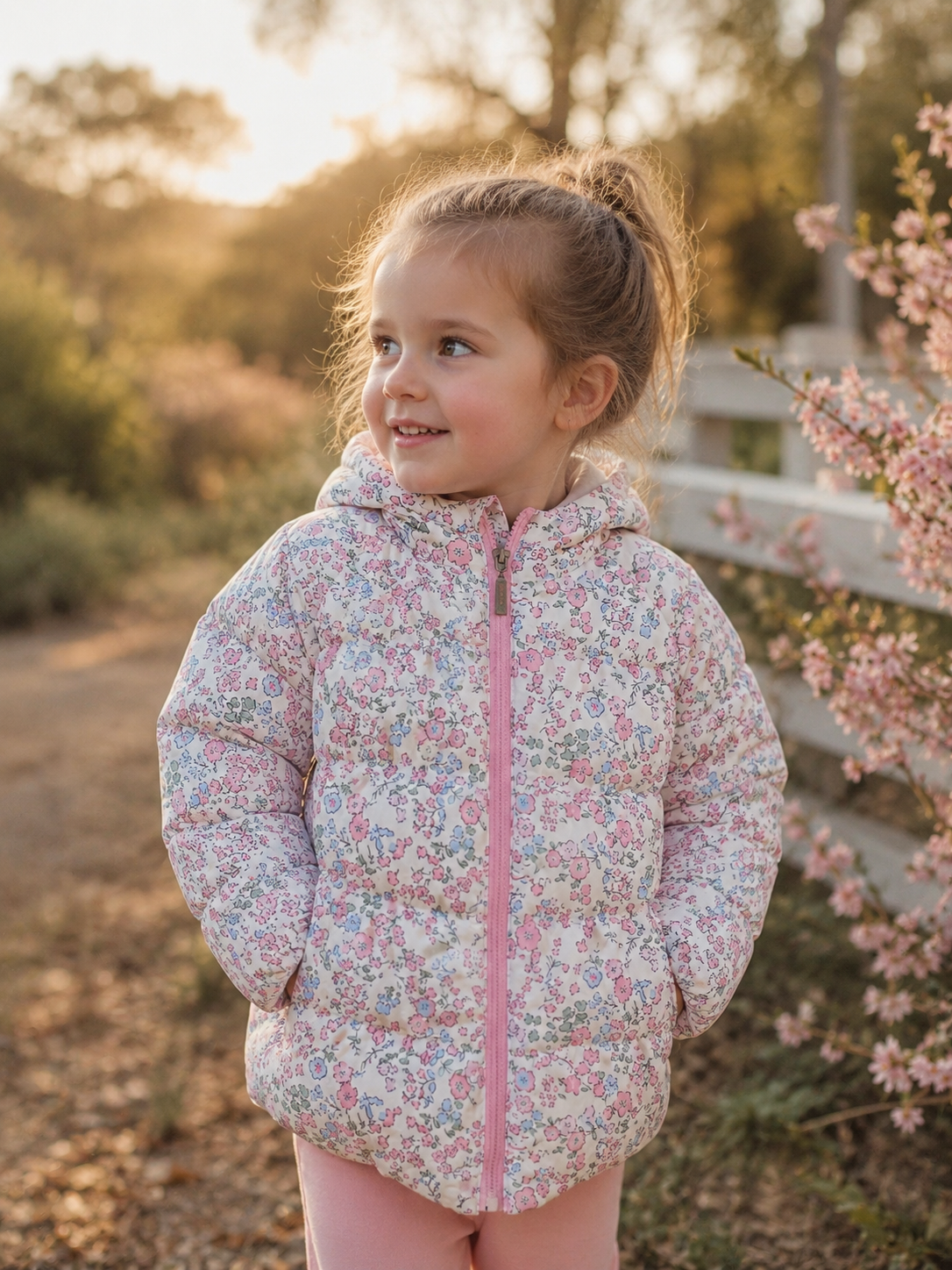 White Blossom Winter Puffer Jacket