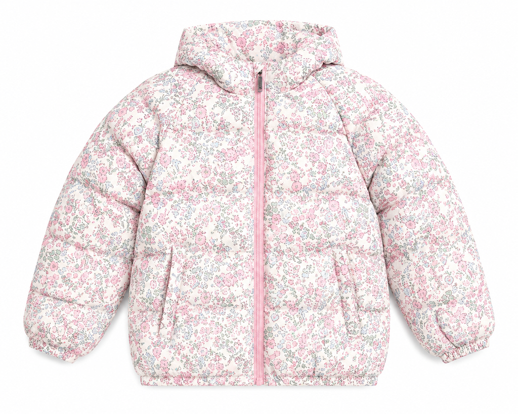 White Blossom Winter Puffer Jacket